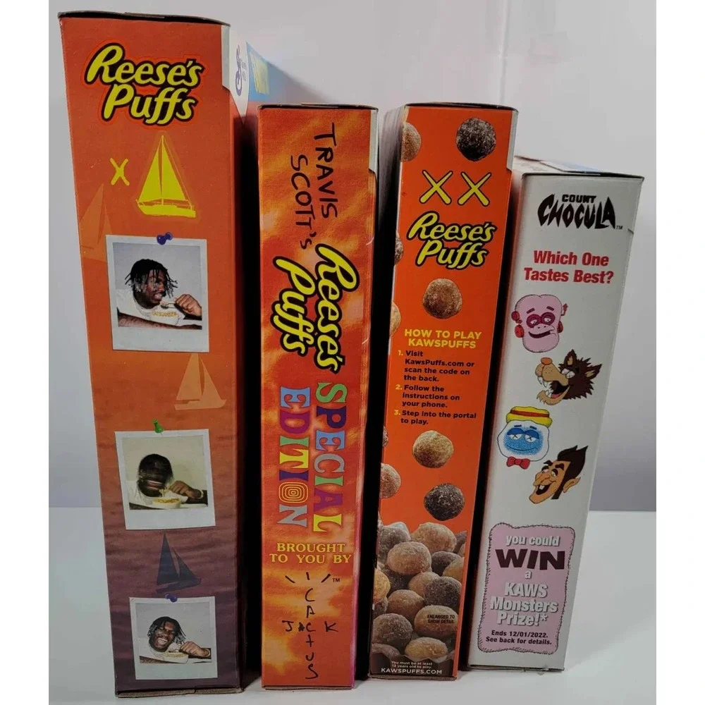 GM REESE'S Puffs Kaws & Travis Scott & Lil Yachty SEALED Boxes Lot 4 NEW